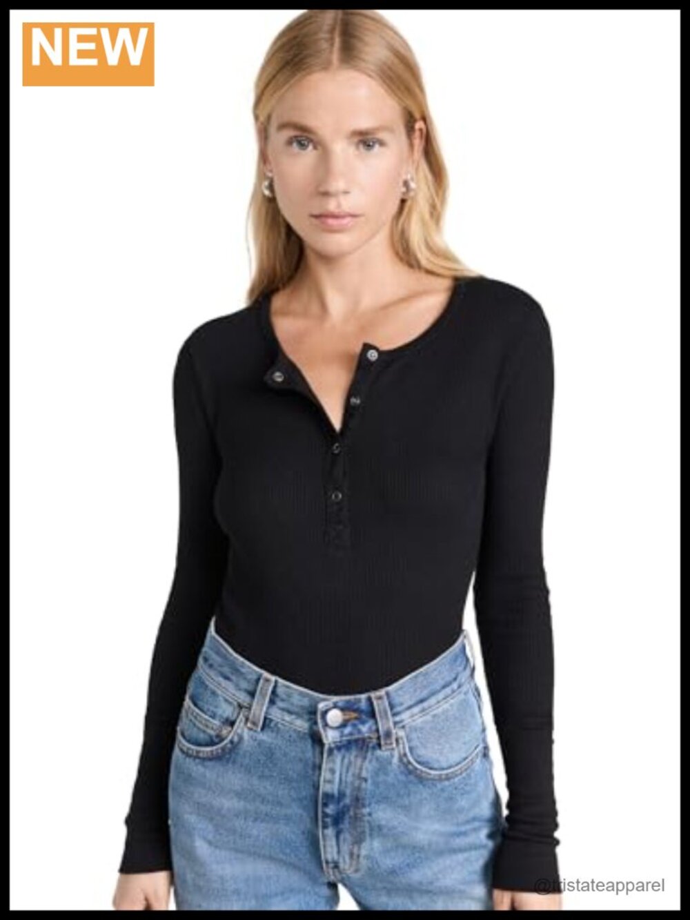 Splendid Waffle Knit Thermal Henley Slim Fit Snap Neck Long Sleeve Tee